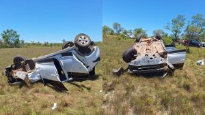 Motorista tenta desviar de vaca, perde o controle e carro capota no PI; quatro ficam feridos