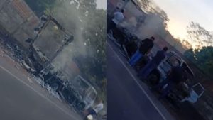 VÍDEO: Caminhão pega fogo e fica destruído na PI-112, em Teresina